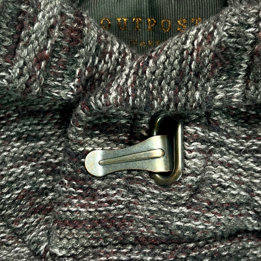 Outpost Men’s Large Marled Gray Shawl Collar Knit Sweater Toggle Pullover - Picture 4 of 9